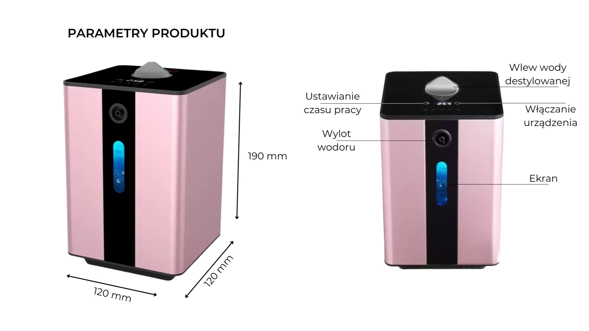 Parametry inhalatora wodoru FUN-HYD225